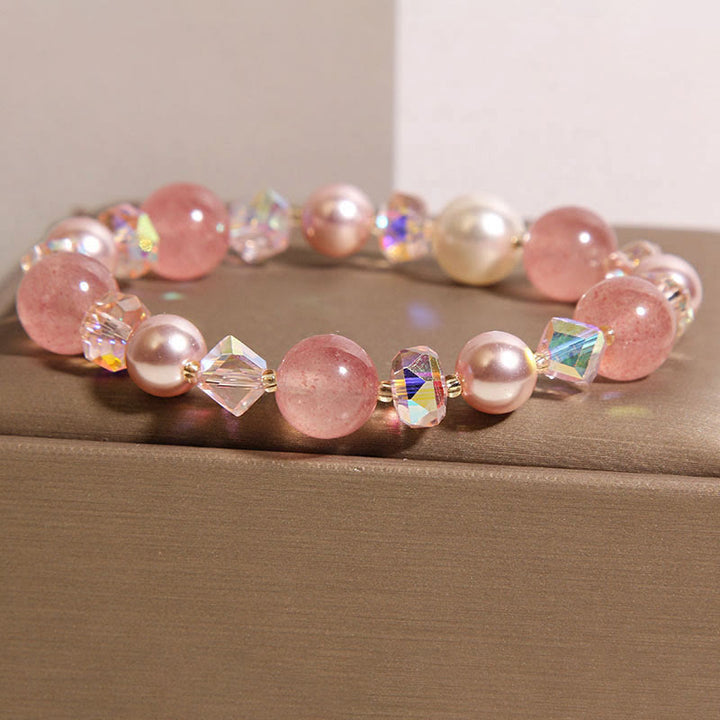 Buddha Stones Natural Strawberry Quartz White Crystal Pearl Positive Bracelet - image 2