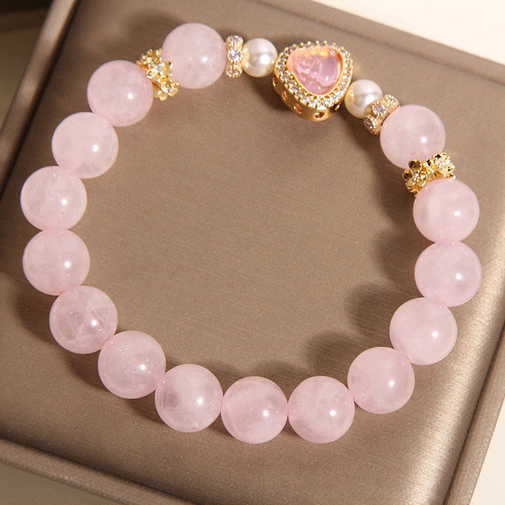 Buddha Stones Natural Buddha Symbol Pink Crystal Pearl Warmth Bracelet - image 4
