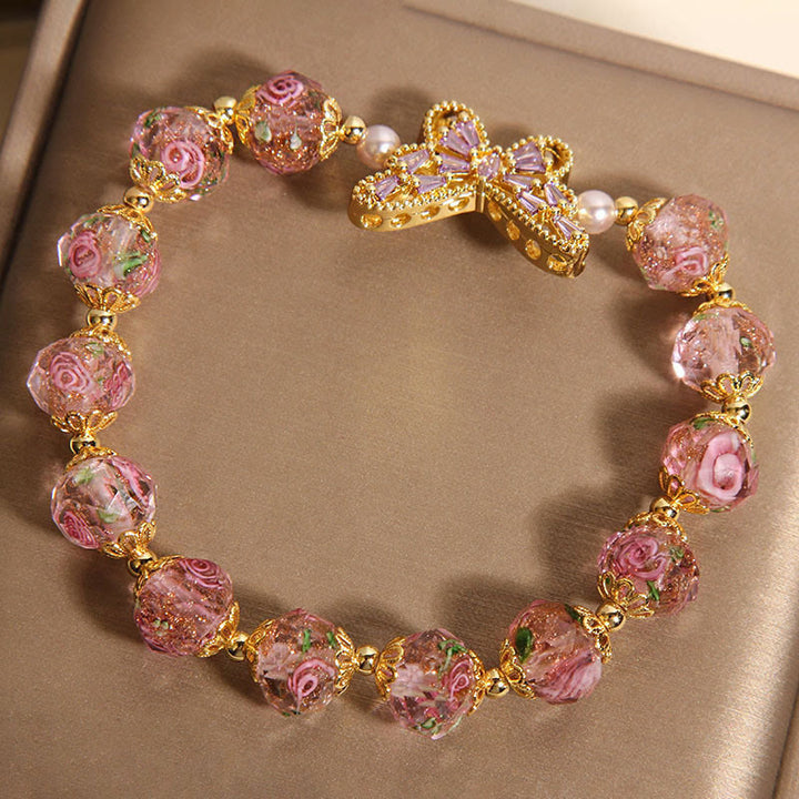 Buddha Stones Natural Butterfly Rose Design Pink Crystal Warmth Bracelet - image 4