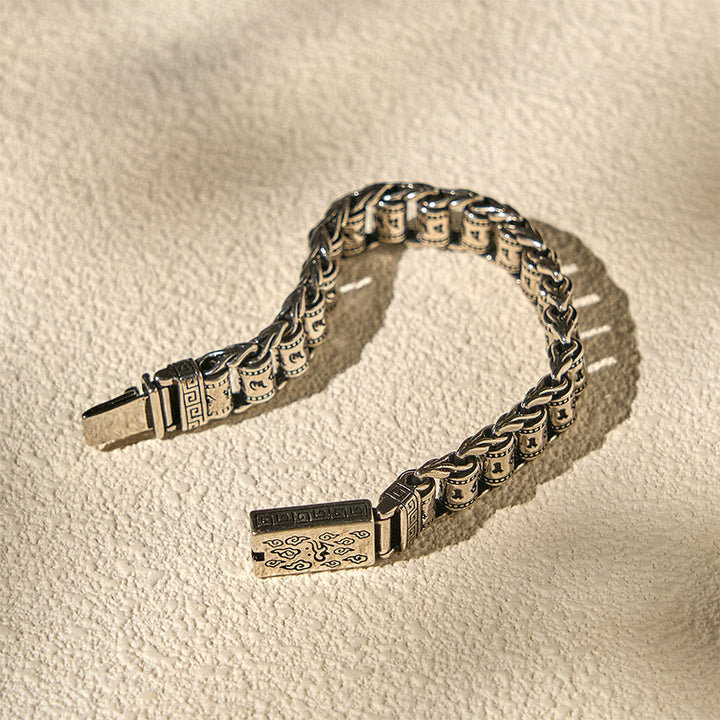 Buddha Stones Tibetan Auspicious Clouds Copper Om Mani Padme Hum Peace Metal Bracelet - image 8