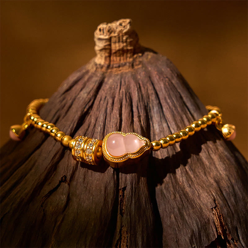 Buddha Stones Copper Brass Plated 24k Gold Beads Gourd Wealth Bracelet - image 1
