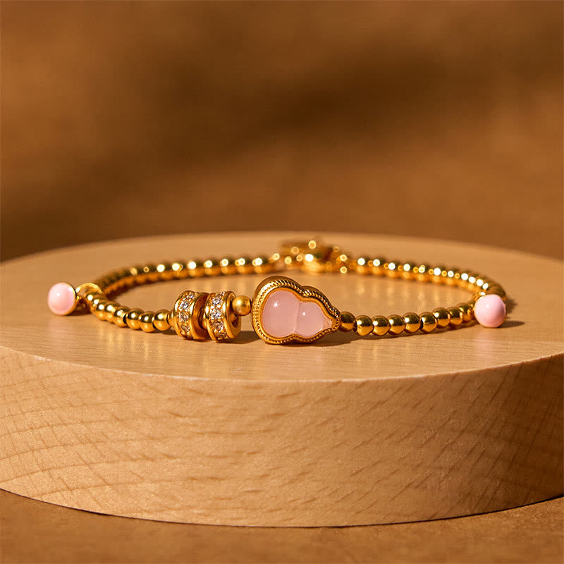 Buddha Stones Copper Brass Plated 24k Gold Beads Gourd Wealth Bracelet - Copper Brass Plated 24k Gold(Wrist Circumference: 20-25cm) - image 0