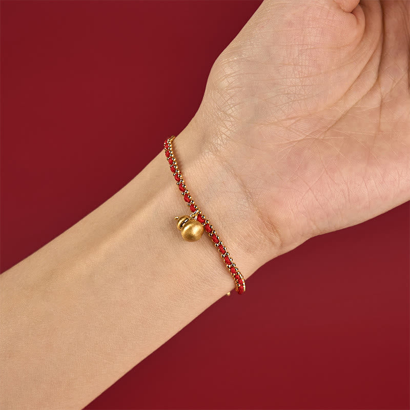 Buddha Stones Red String Copper Brass Gourd Strength Wealth Bracelet - image 2