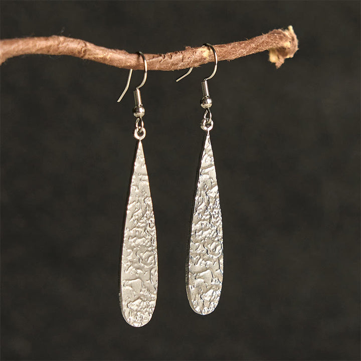 Buddha Stones Elegant Titanium Steel Balance Hammer Marks Earrings - Silvery Teardrop Shape(Titanium Steel Posts) - image 2