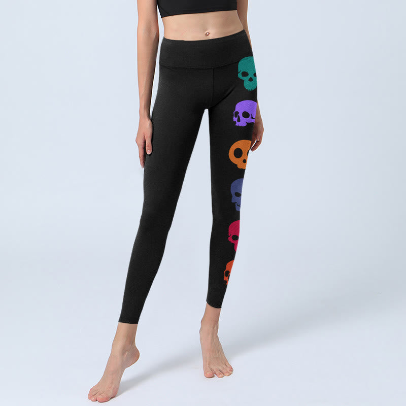 Buddha Stones Colorful Skulls Print Gym Leggings Women's Yoga Pants - image 5