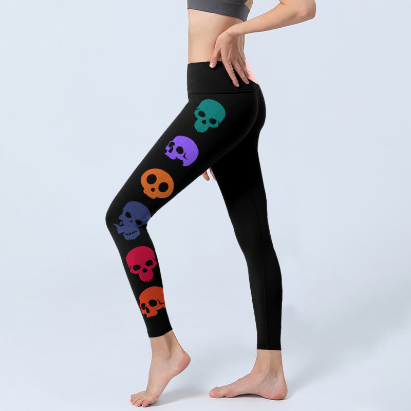 Buddha Stones Colorful Skulls Print Gym Leggings Women's Yoga Pants - image 2