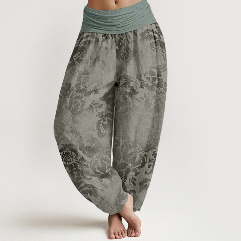Buddha Stones Pure Cotton Casual Flower Leaves Design Women's Elastic Waist Harem Pants - DarkSeaGreen - US22，UK/AU26，EU54 (6XL) - image 8