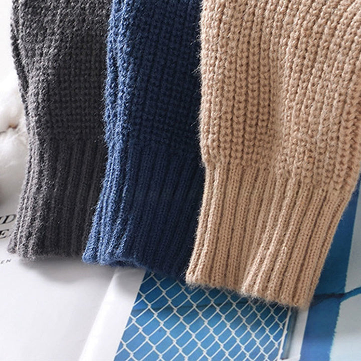 Buddha Stones Winter Solid Color Zipper Knit Cardigan Men's Long Sleeve Cotton Jacket With Pockets - image 19