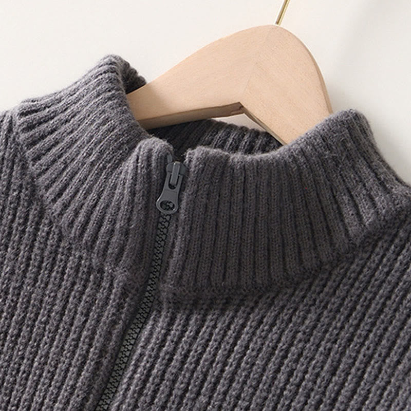 Buddha Stones Winter Solid Color Zipper Knit Cardigan Men's Long Sleeve Cotton Jacket With Pockets - image 7