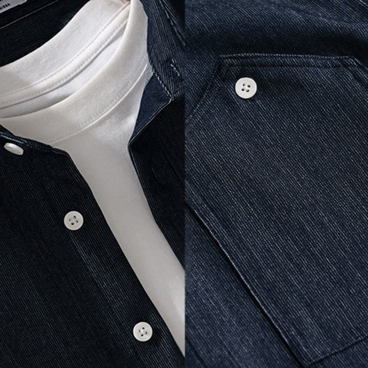 Buddha Stones Fall Pure Color Buttoned Detail Lapel Men's Long Sleeve Jacket - image 5