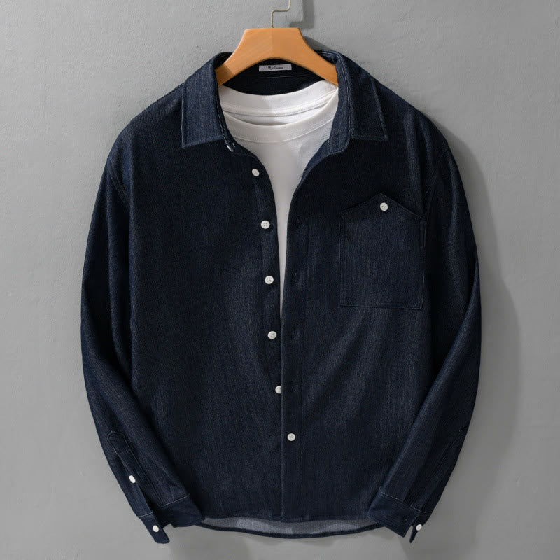 Buddha Stones Fall Pure Color Buttoned Detail Lapel Men's Long Sleeve Jacket - MidnightBlue - US/UK/AU42，EU52 (3XL) - image 0