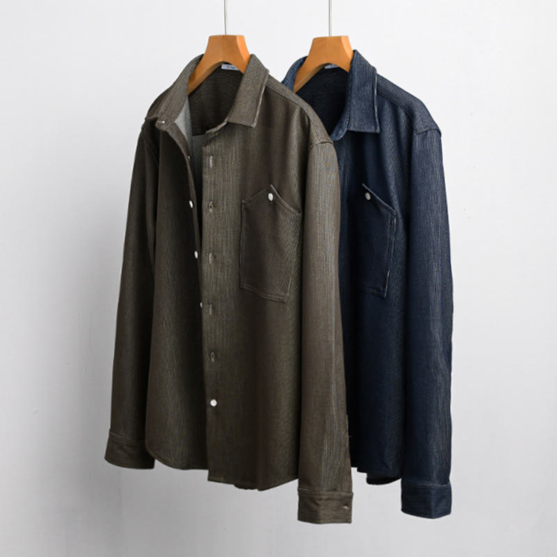 Buddha Stones Fall Pure Color Buttoned Detail Lapel Men's Long Sleeve Jacket - image 15