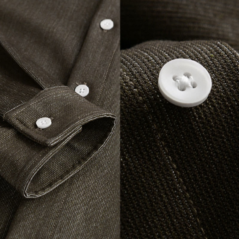 Buddha Stones Fall Pure Color Buttoned Detail Lapel Men's Long Sleeve Jacket - image 14