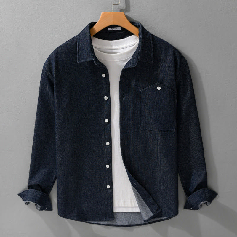 Buddha Stones Fall Pure Color Buttoned Detail Lapel Men's Long Sleeve Jacket - image 1