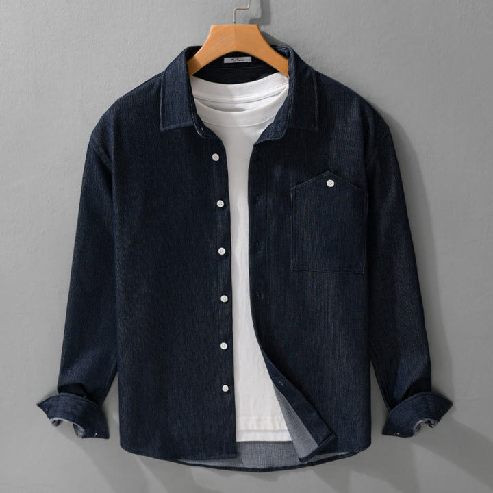 Buddha Stones Fall Pure Color Buttoned Detail Lapel Men's Long Sleeve Jacket - image 1