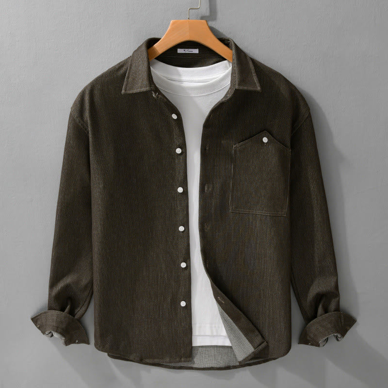 Buddha Stones Fall Pure Color Buttoned Detail Lapel Men's Long Sleeve Jacket - image 11