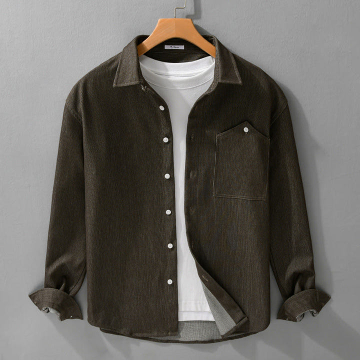 Buddha Stones Fall Pure Color Buttoned Detail Lapel Men's Long Sleeve Jacket - image 11