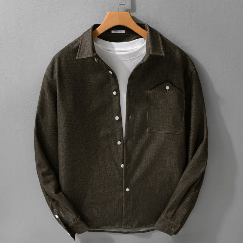 Buddha Stones Fall Pure Color Buttoned Detail Lapel Men's Long Sleeve Jacket - DarkOliveGreen - US/UK/AU42，EU52 (3XL) - image 10