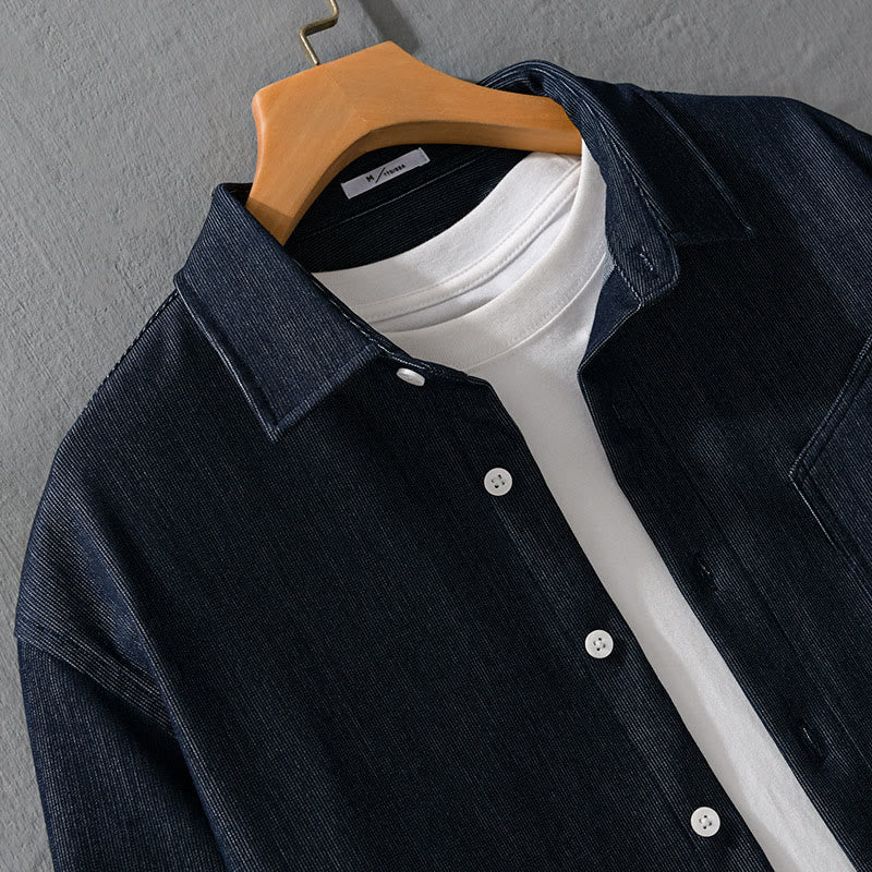 Buddha Stones Fall Pure Color Buttoned Detail Lapel Men's Long Sleeve Jacket - image 3