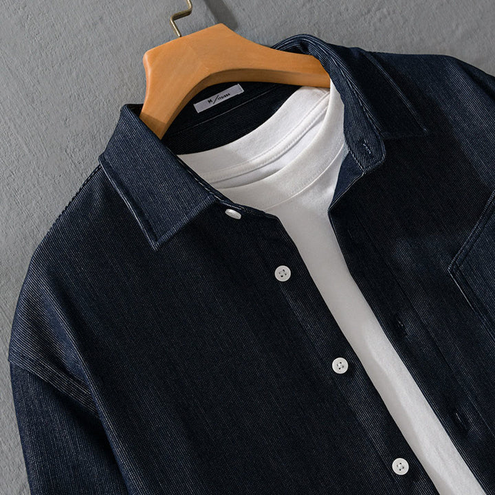 Buddha Stones Fall Pure Color Buttoned Detail Lapel Men's Long Sleeve Jacket - image 3