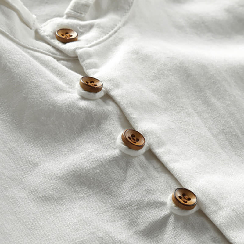 Buddha Stones Men's Slim Fit Design Stand Collar Crew Neck Long Sleeve Cotton Linen Shirt - image 5