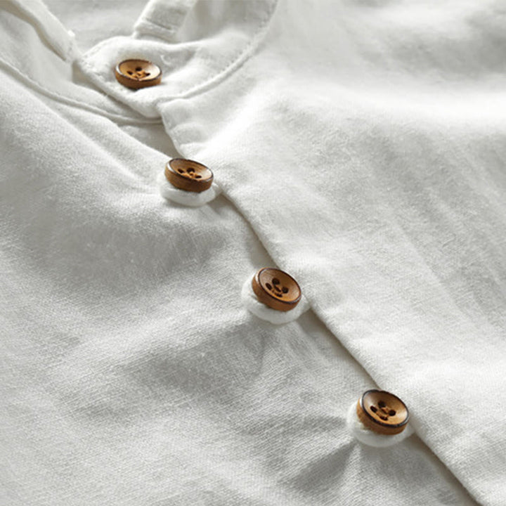 Buddha Stones Men's Slim Fit Design Stand Collar Crew Neck Long Sleeve Cotton Linen Shirt - image 5