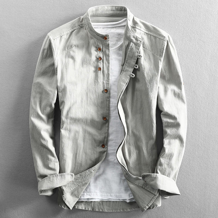 Buddha Stones Men's Slim Fit Design Stand Collar Crew Neck Long Sleeve Cotton Linen Shirt - WhiteSmoke - US/UK/AU48，EU58 (7XL) - image 12