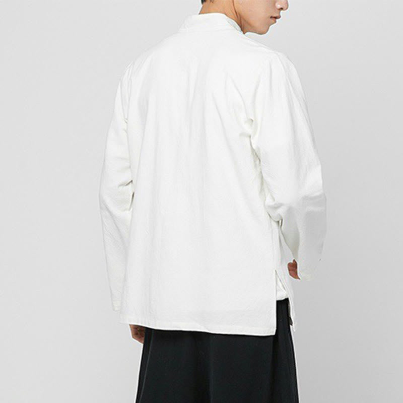 Buddha Stones Chinese Frog-Button Side Slit Men's Long Sleeve Cotton Tang Suit Shirt - image 27