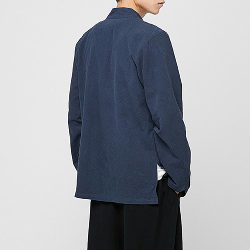 Buddha Stones Chinese Frog-Button Side Slit Men's Long Sleeve Cotton Tang Suit Shirt - image 18