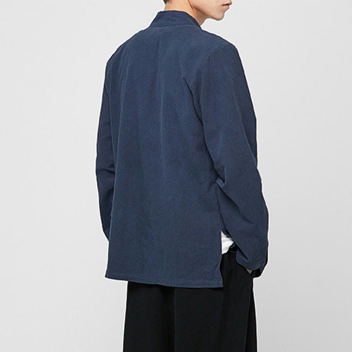 Buddha Stones Chinese Frog-Button Side Slit Men's Long Sleeve Cotton Tang Suit Shirt - image 18