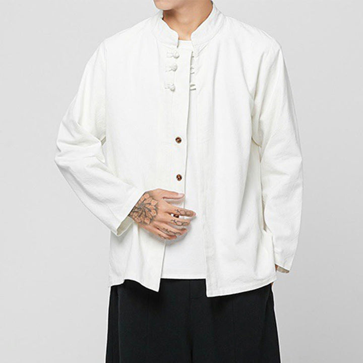 Buddha Stones Chinese Frog-Button Side Slit Men's Long Sleeve Cotton Tang Suit Shirt - image 26