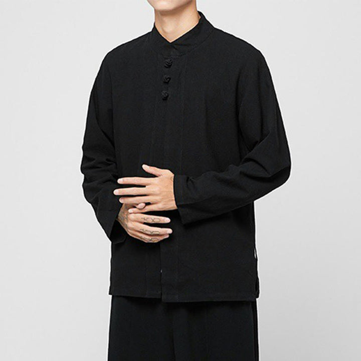Buddha Stones Chinese Frog-Button Side Slit Men's Long Sleeve Cotton Tang Suit Shirt - image 10