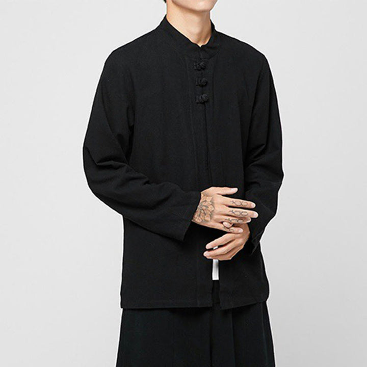 Buddha Stones Chinese Frog-Button Side Slit Men's Long Sleeve Cotton Tang Suit Shirt - image 11