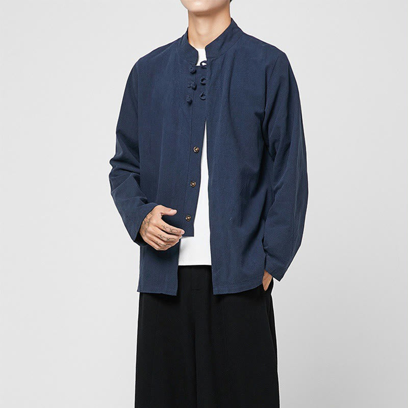 Buddha Stones Chinese Frog-Button Side Slit Men's Long Sleeve Cotton Tang Suit Shirt - image 19