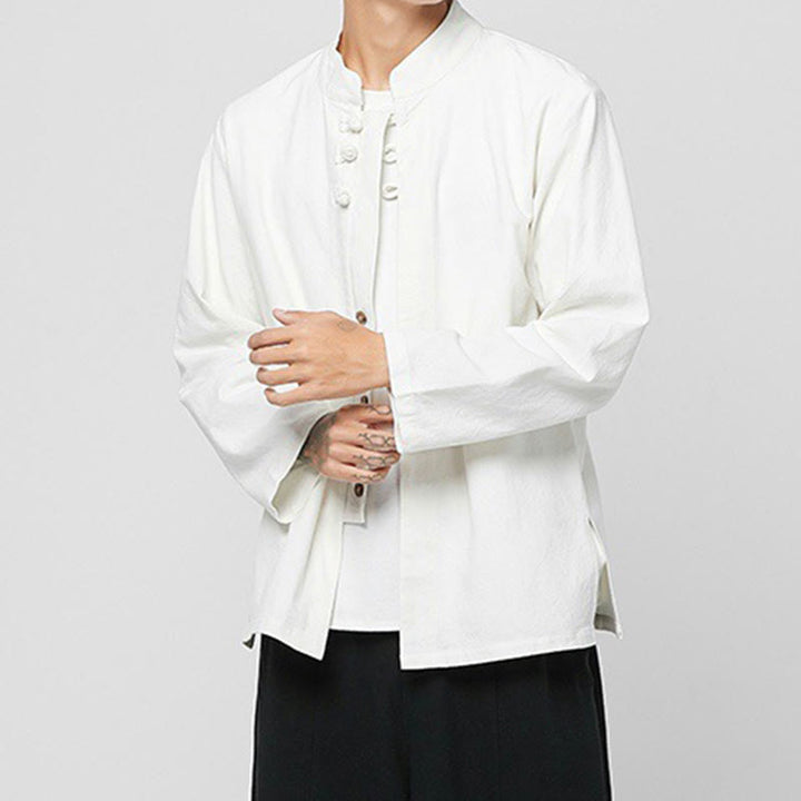 Buddha Stones Chinese Frog-Button Side Slit Men's Long Sleeve Cotton Tang Suit Shirt - image 23