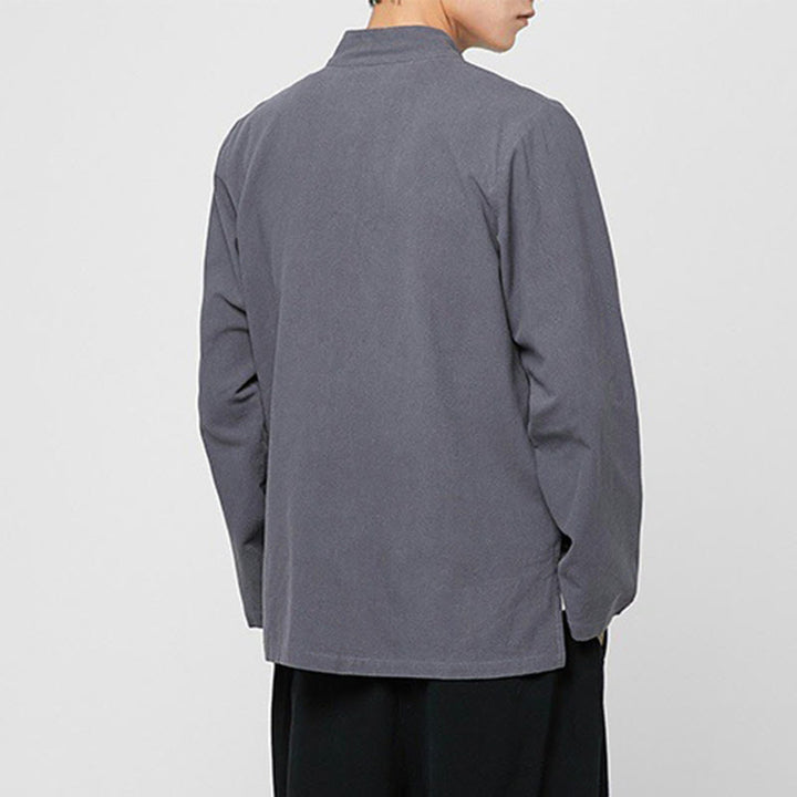 Buddha Stones Chinese Frog-Button Side Slit Men's Long Sleeve Cotton Tang Suit Shirt - image 6