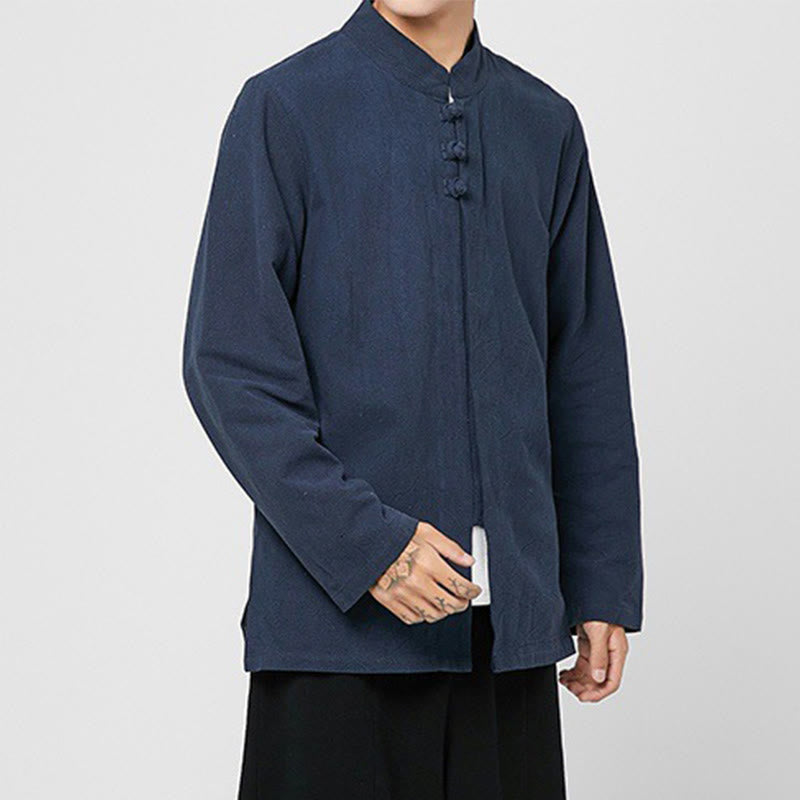 Buddha Stones Chinese Frog-Button Side Slit Men's Long Sleeve Cotton Tang Suit Shirt - image 17