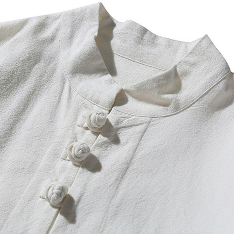 Buddha Stones Chinese Frog-Button Side Slit Men's Long Sleeve Cotton Tang Suit Shirt - image 29