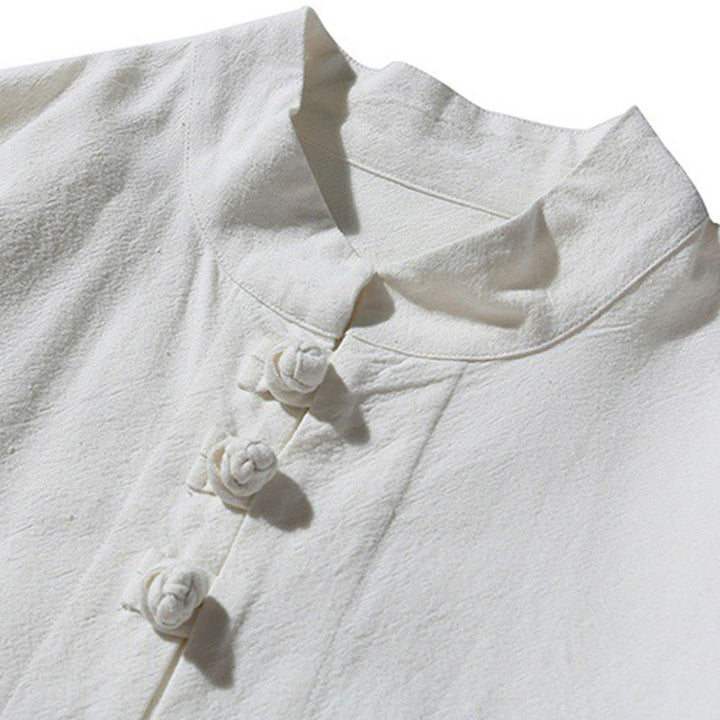 Buddha Stones Chinese Frog-Button Side Slit Men's Long Sleeve Cotton Tang Suit Shirt - image 29