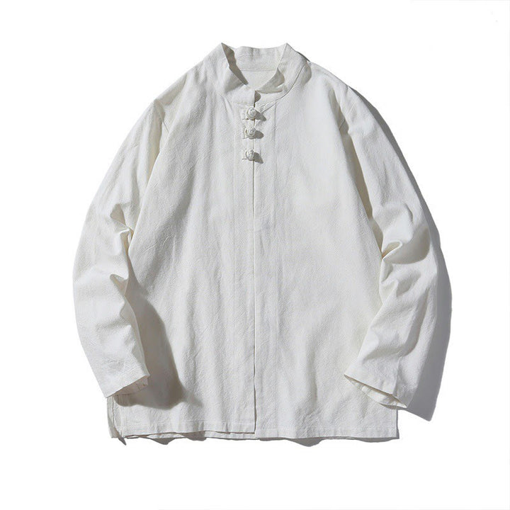 Buddha Stones Chinese Frog-Button Side Slit Men's Long Sleeve Cotton Tang Suit Shirt - image 28