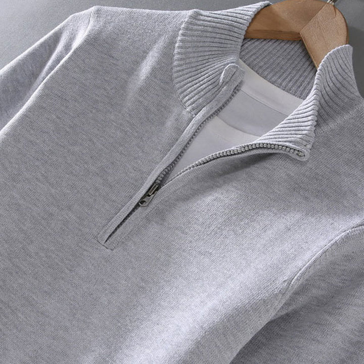 Buddha Stones Ribbed Solid Color Hem Design Men's Mock Neck Long Sleeve Pure Cotton Sweater - image 4