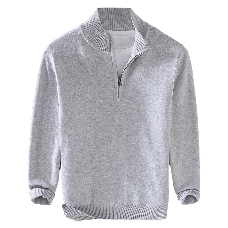Buddha Stones Ribbed Solid Color Hem Design Men's Mock Neck Long Sleeve Pure Cotton Sweater - image 14