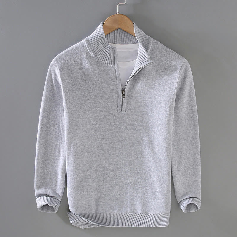 Buddha Stones Ribbed Solid Color Hem Design Men's Mock Neck Long Sleeve Pure Cotton Sweater - LightGrey - US/UK/AU42，EU52 (3XL) - image 2