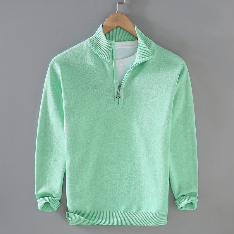 Buddha Stones Ribbed Solid Color Hem Design Men's Mock Neck Long Sleeve Pure Cotton Sweater - Aquamarine - US/UK/AU42，EU52 (3XL) - image 16