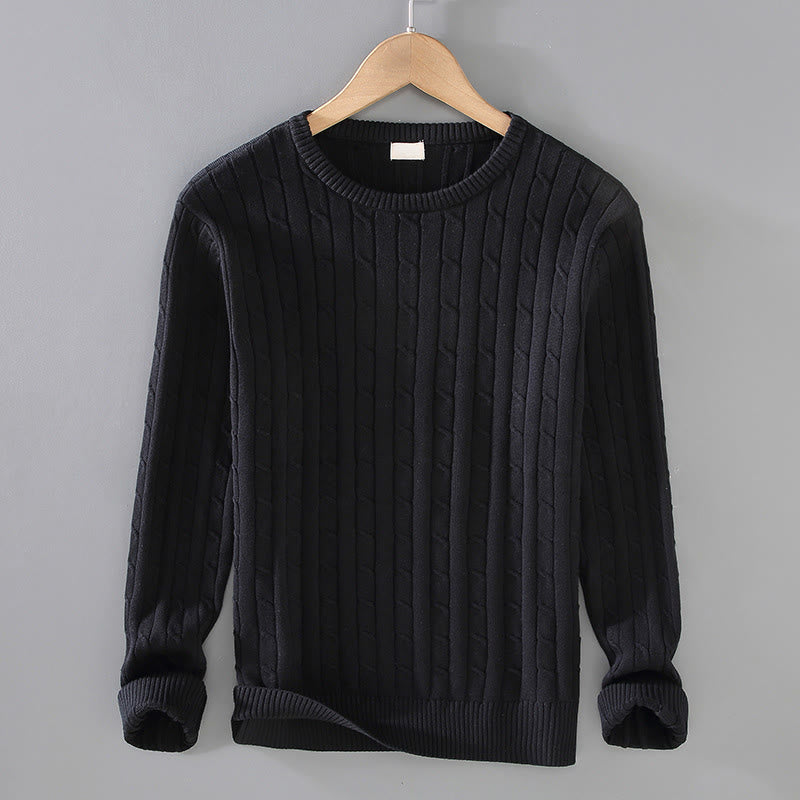 Buddha Stones Cable Knit Design Men's Crew Neck Long Sleeve Pure Cotton Sweater - Black - US/UK/AU42，EU52 (3XL) - image 0