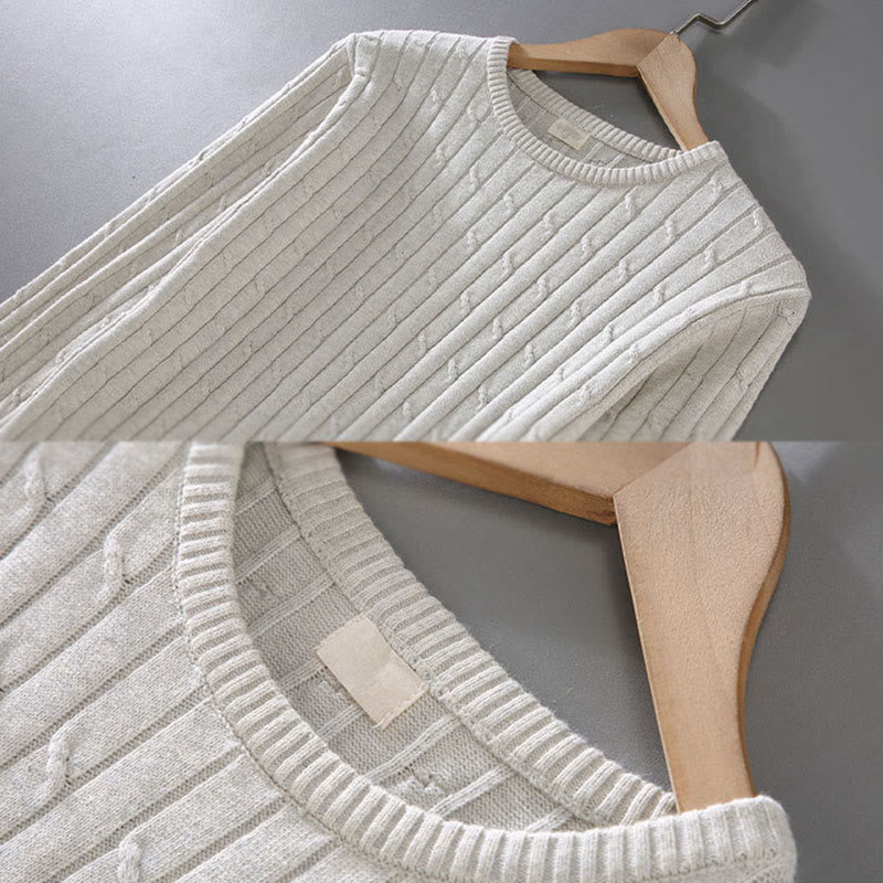 Buddha Stones Cable Knit Design Men's Crew Neck Long Sleeve Pure Cotton Sweater - image 8