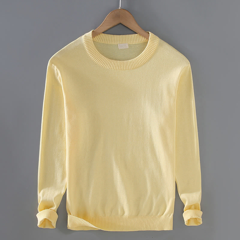 Buddha Stones Ribbed Design Pure Cotton Thermal Men's Crew Neck Long Sleeve Sweater - LightYellow - US/UK/AU42，EU52 (3XL) - image 10