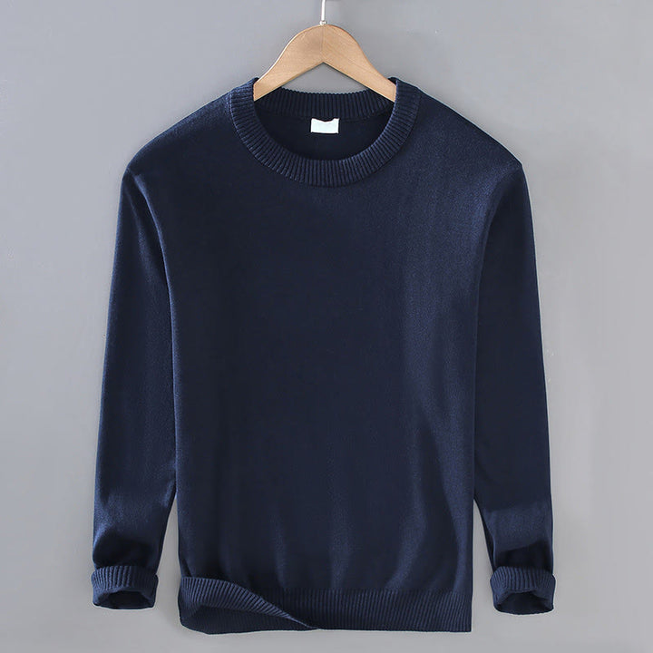 Buddha Stones Ribbed Design Pure Cotton Thermal Men's Crew Neck Long Sleeve Sweater - MidnightBlue - US/UK/AU42，EU52 (3XL) - image 0