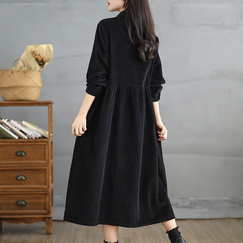 Buddha Stones Plain Buttons Long Sleeve Women's Cotton Corduroy Coat With Pockets - image 13