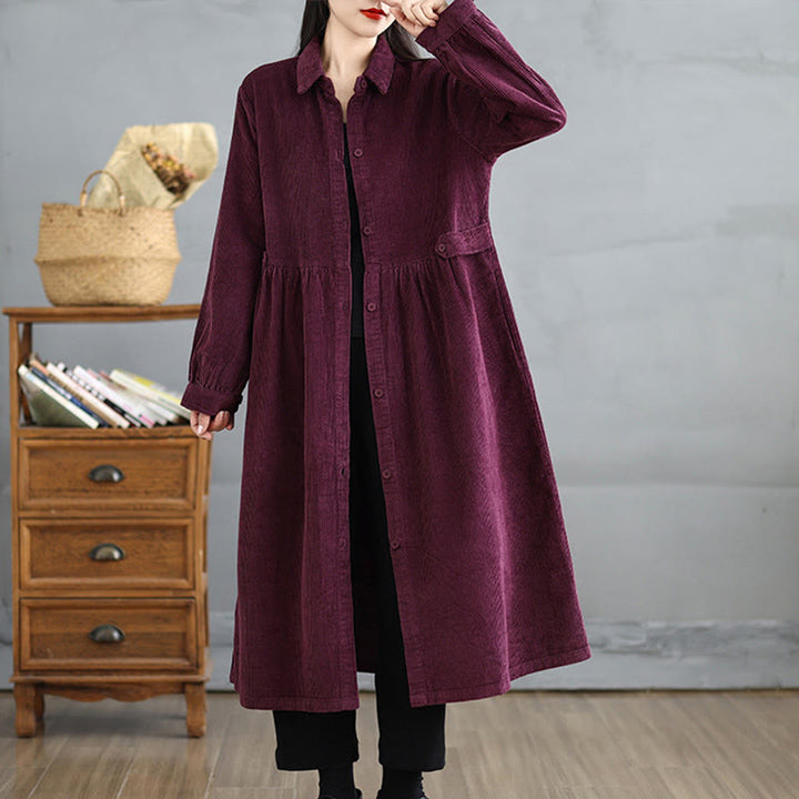 Buddha Stones Plain Buttons Long Sleeve Women's Cotton Corduroy Coat With Pockets - image 20